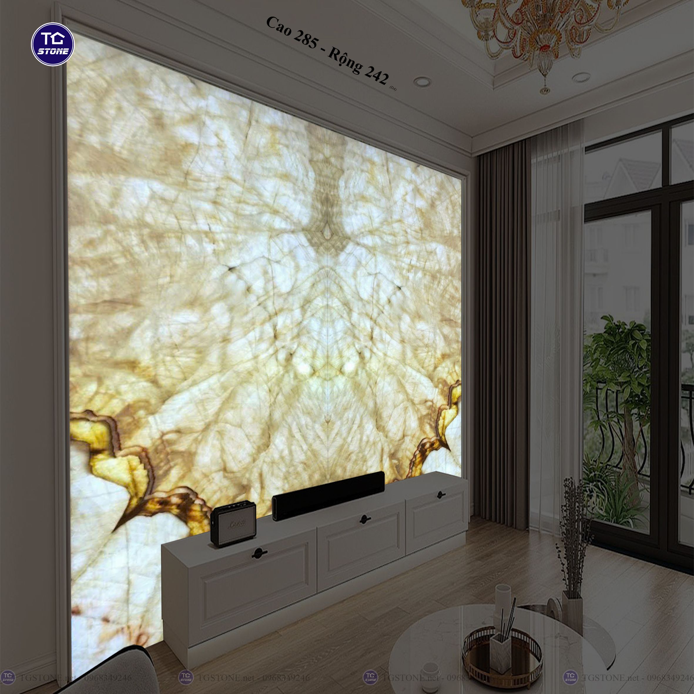 Tranh Đá Đối Xứng Tự Nhiên Xuyên Sáng Onyx 397
