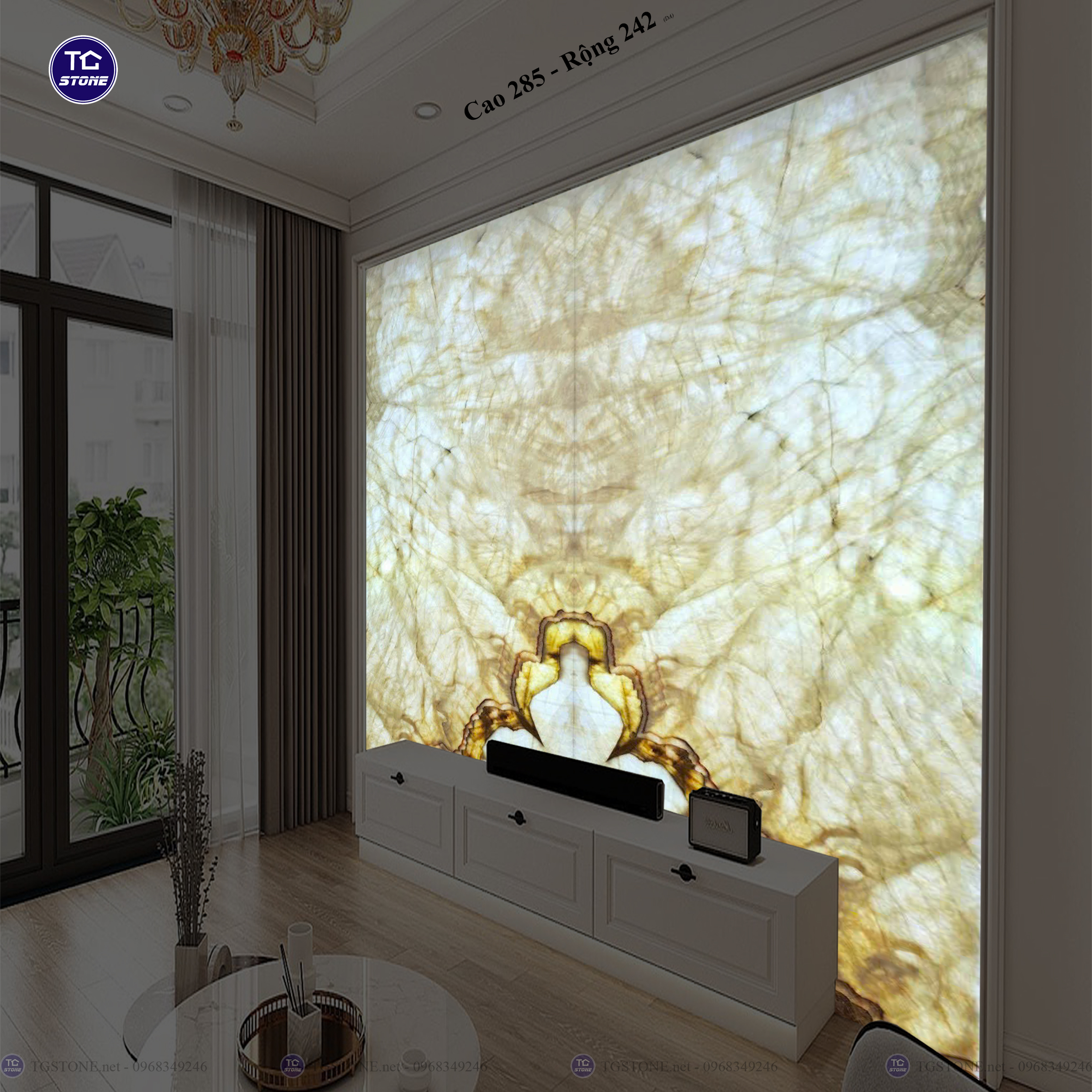 Tranh Đá Đối Xứng Tự Nhiên Xuyên Sáng Onyx 400