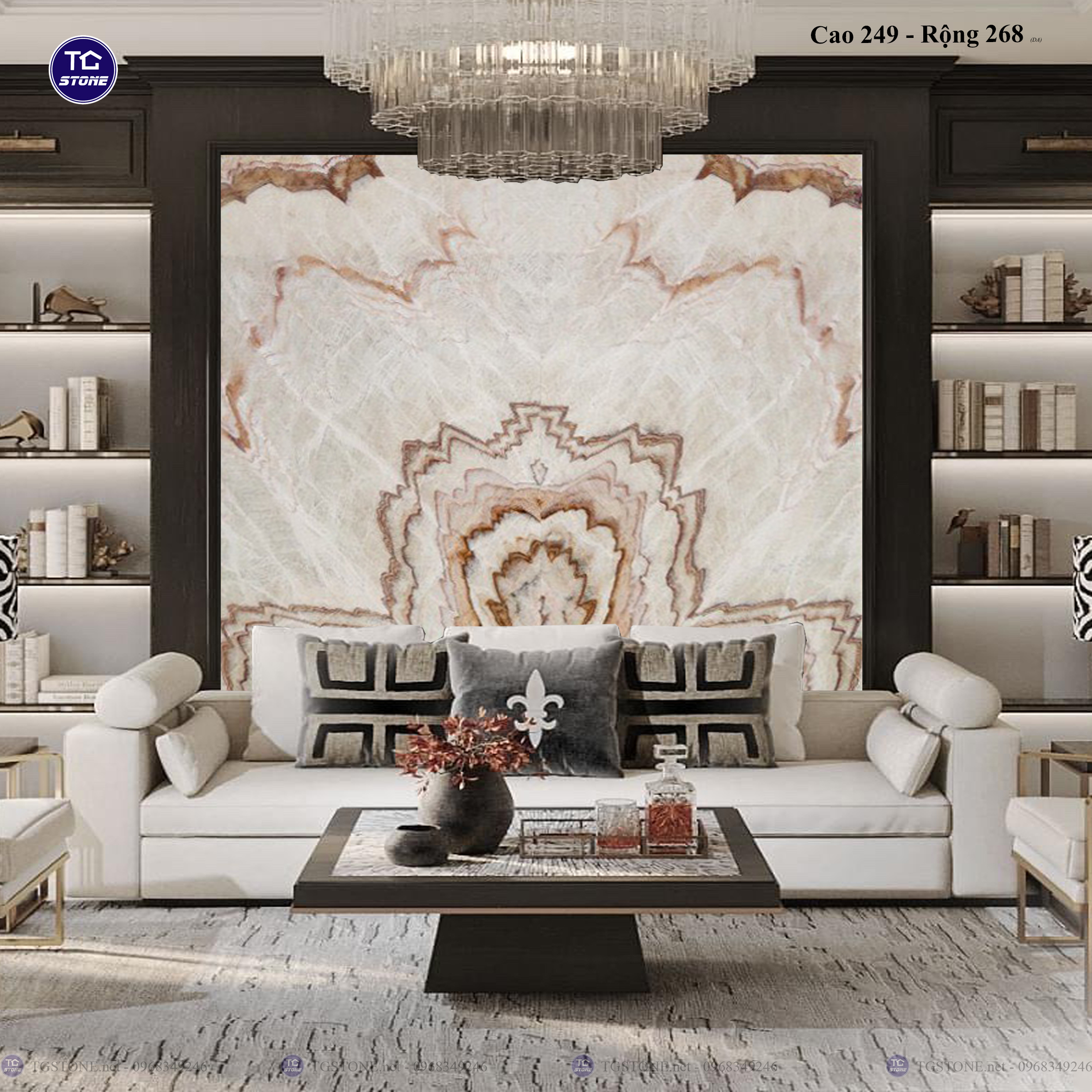 Tranh Đá Đối Xứng Tự Nhiên Xuyên Sáng Onyx 404