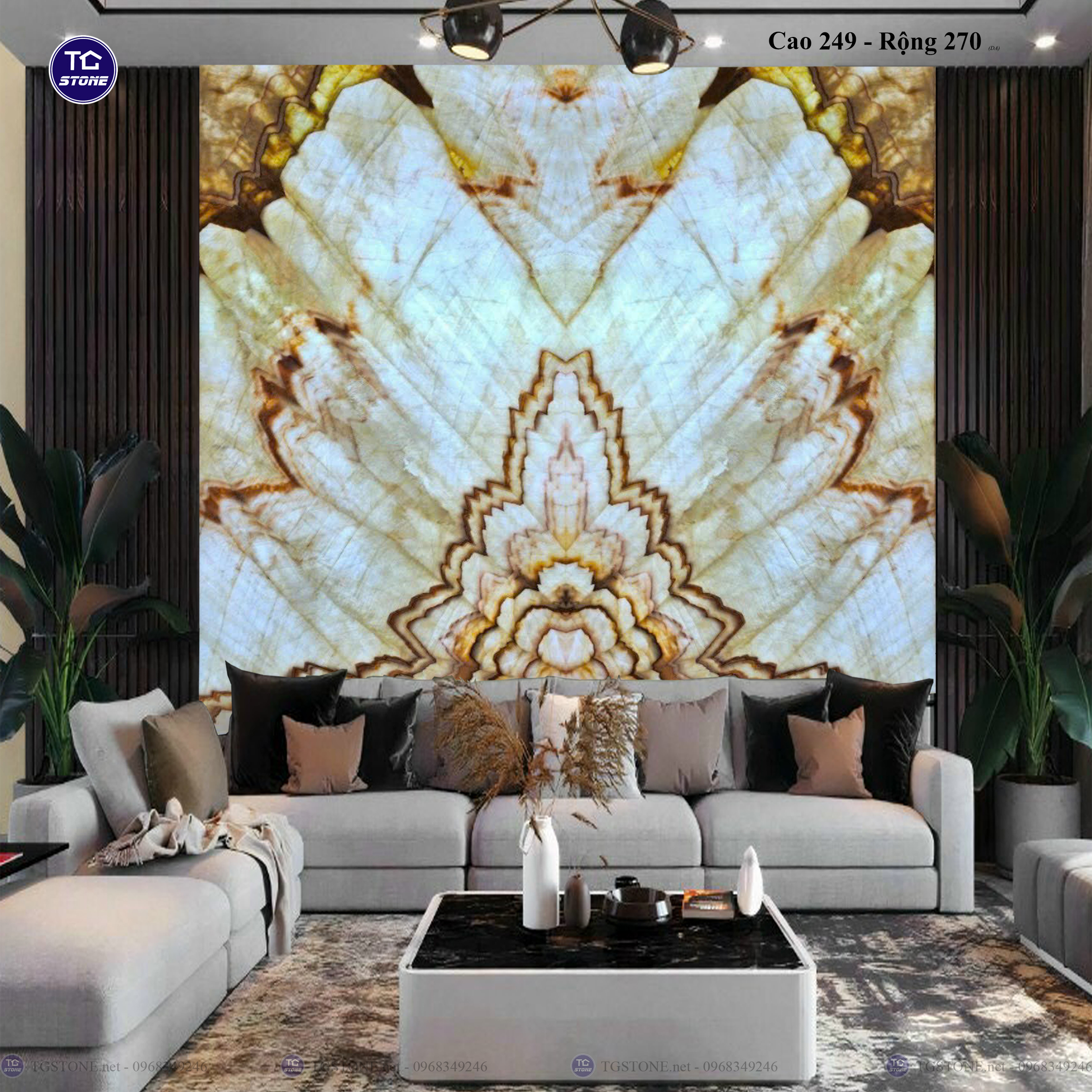 Tranh Đá Đối Xứng Tự Nhiên Xuyên Sáng Onyx 408