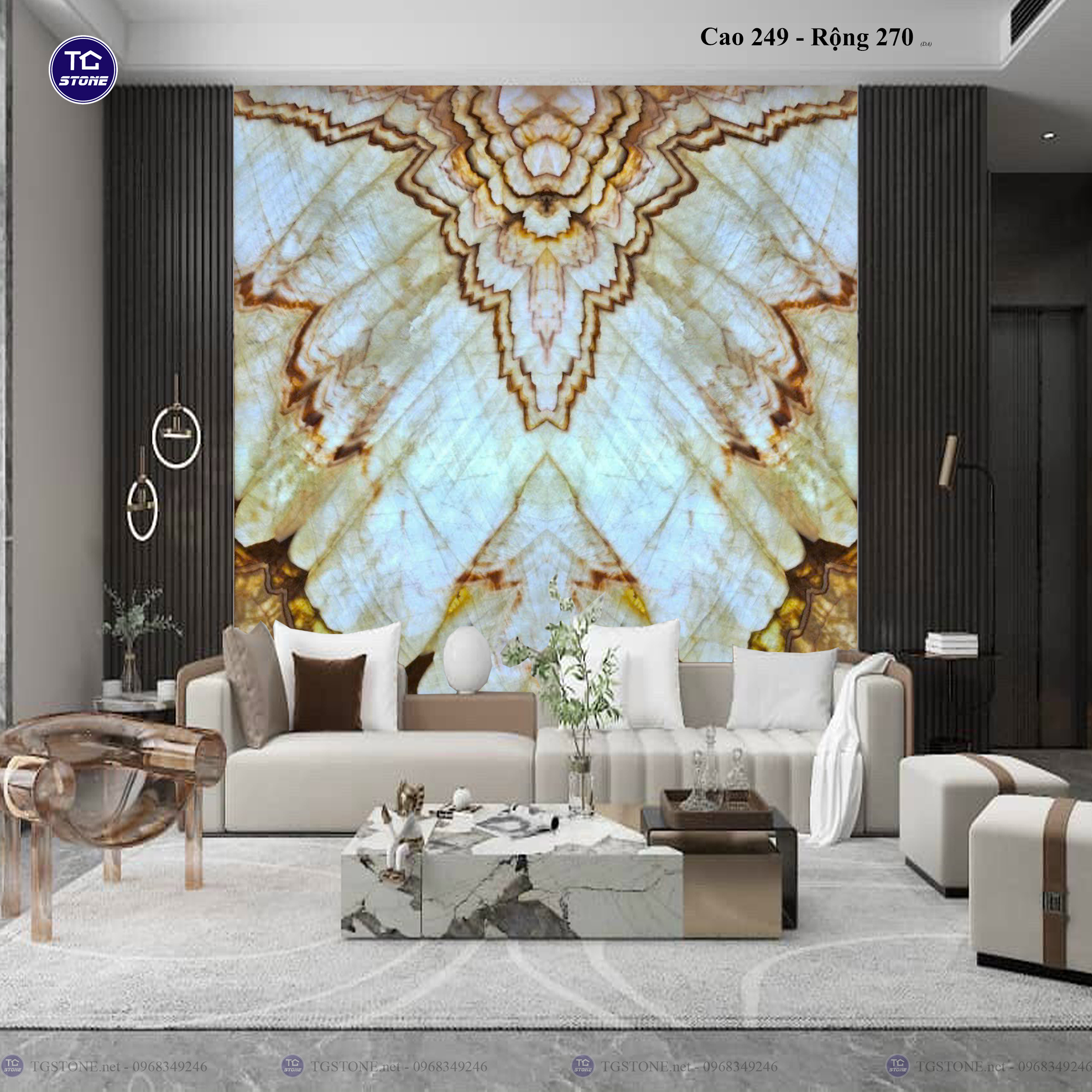 Tranh Đá Đối Xứng Tự Nhiên Xuyên Sáng Onyx 409