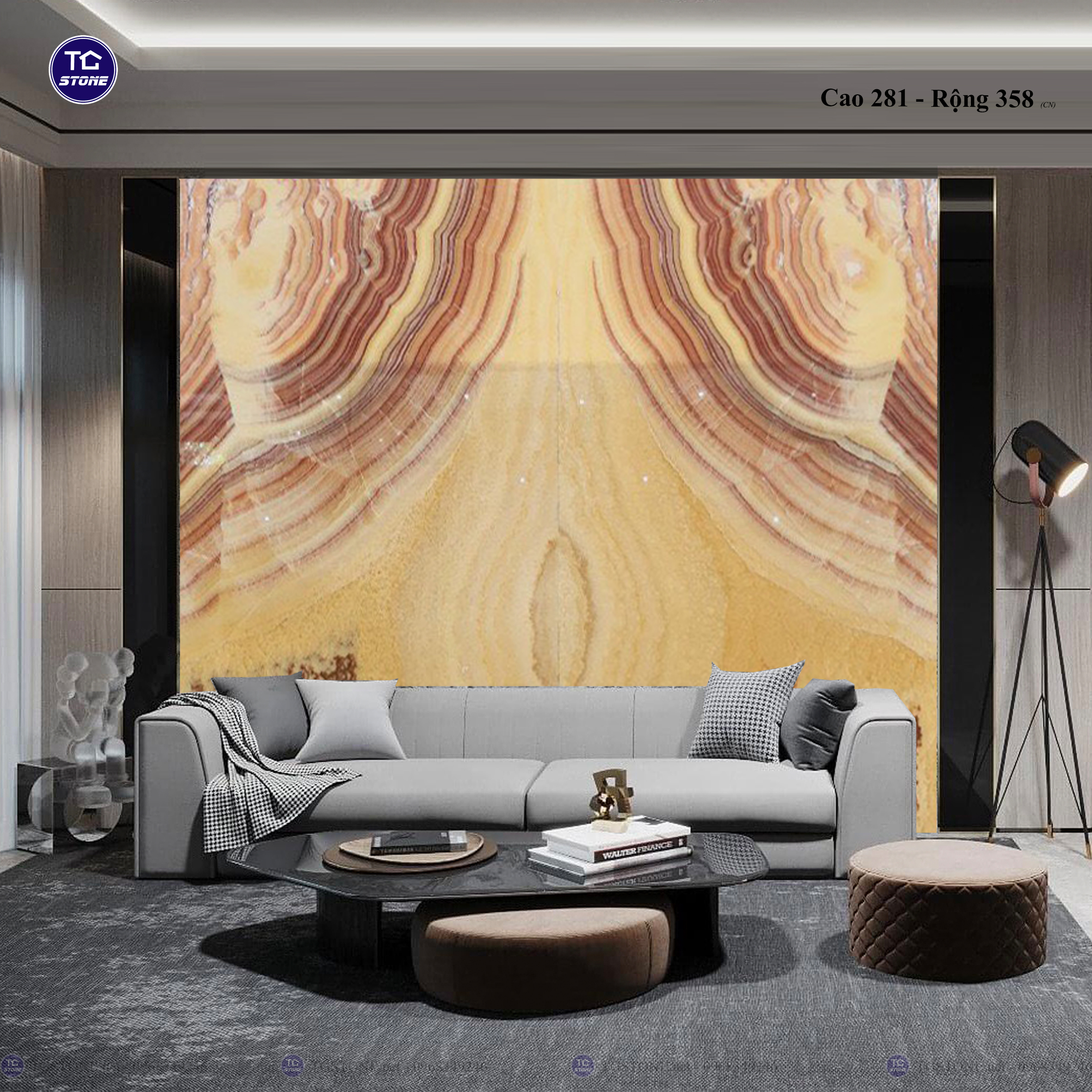 Tranh Đá Đối Xứng Tự Nhiên Xuyên Sáng Onyx 418