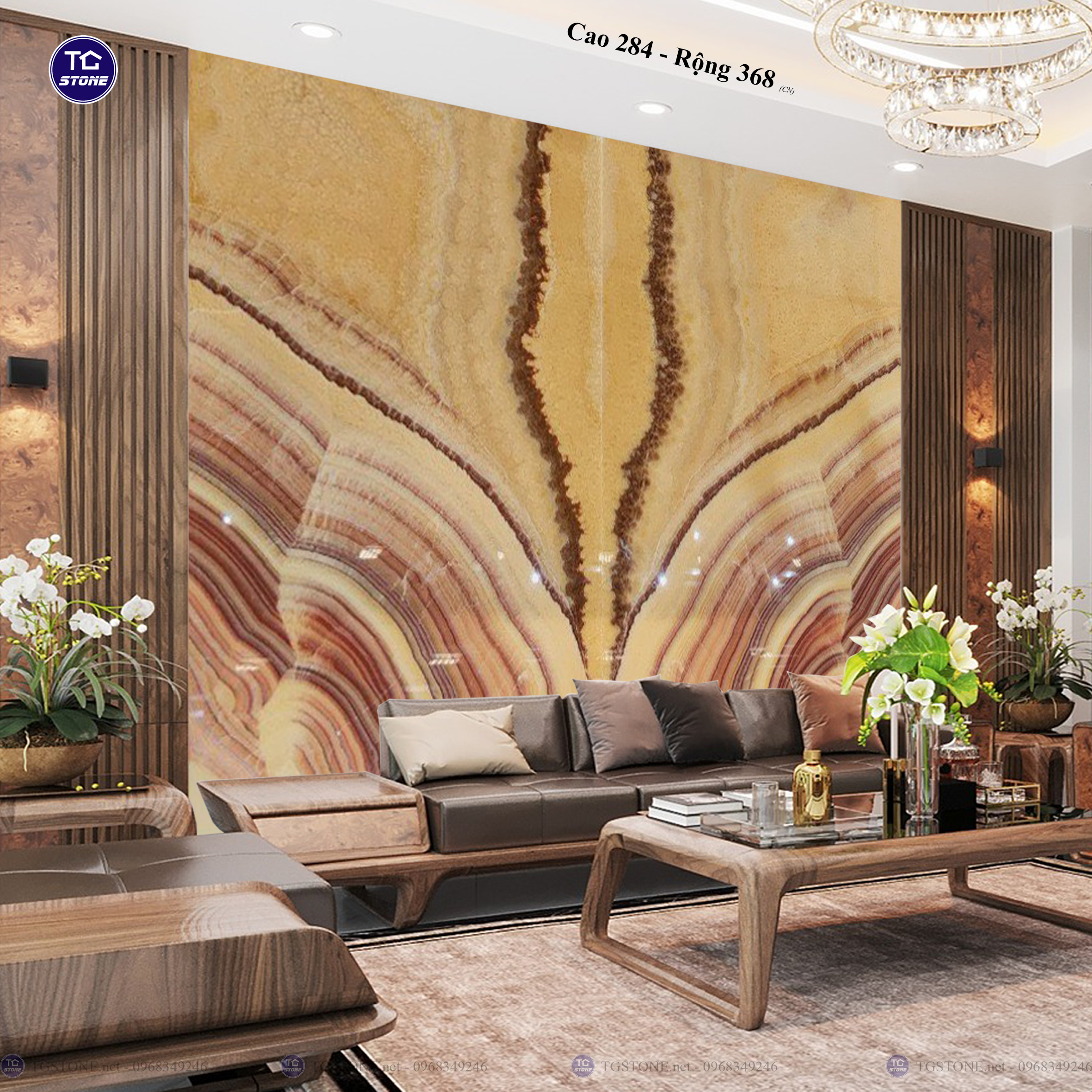 Tranh Đá Đối Xứng Tự Nhiên Xuyên Sáng Onyx 427