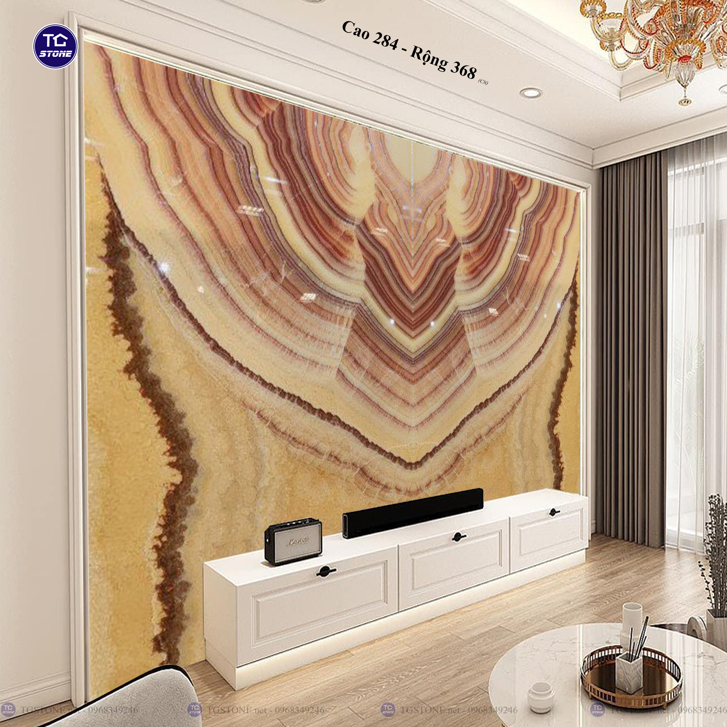 Tranh Đá Đối Xứng Tự Nhiên Xuyên Sáng Onyx 435