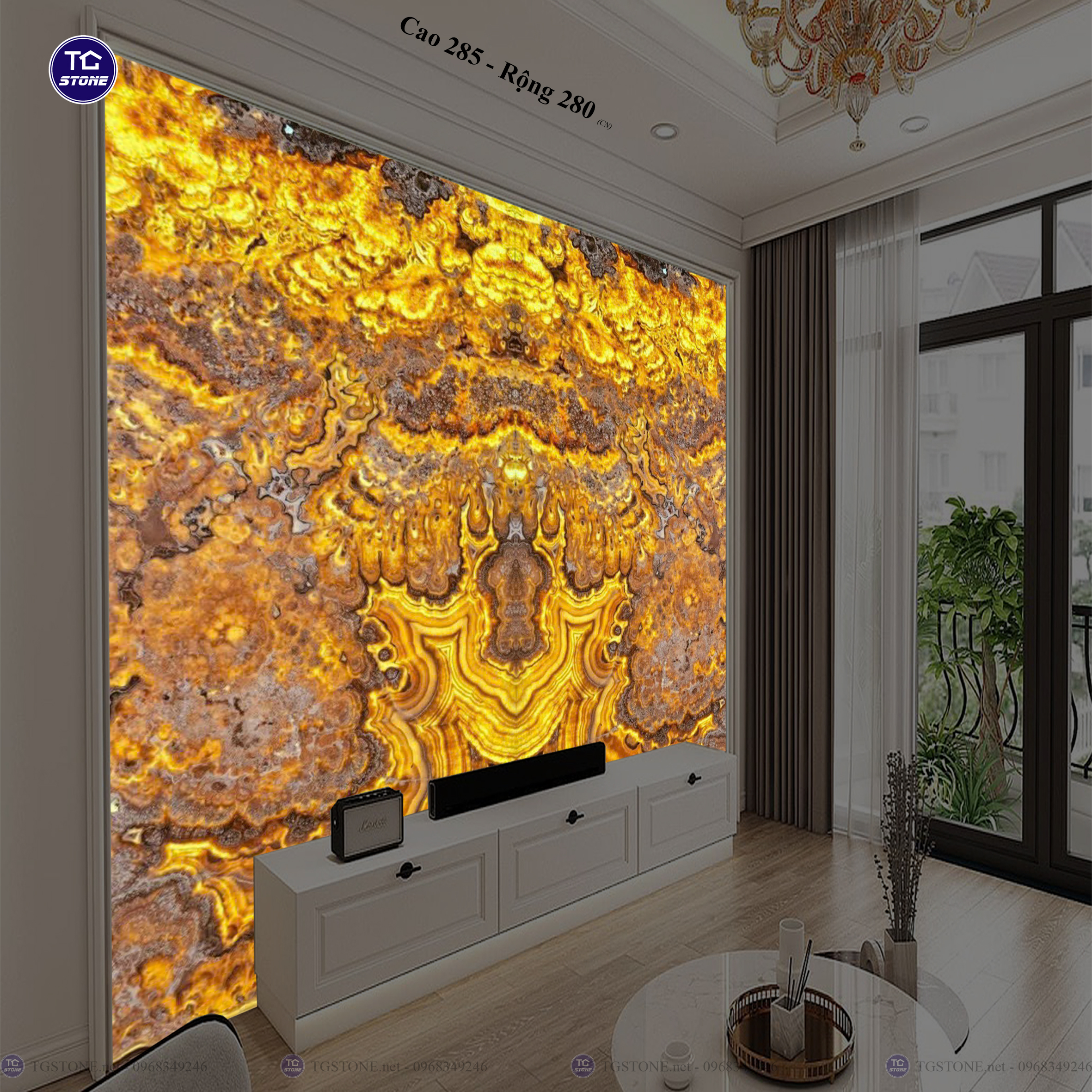 Tranh Đá Đối Xứng Tự Nhiên Xuyên Sáng Onyx 440