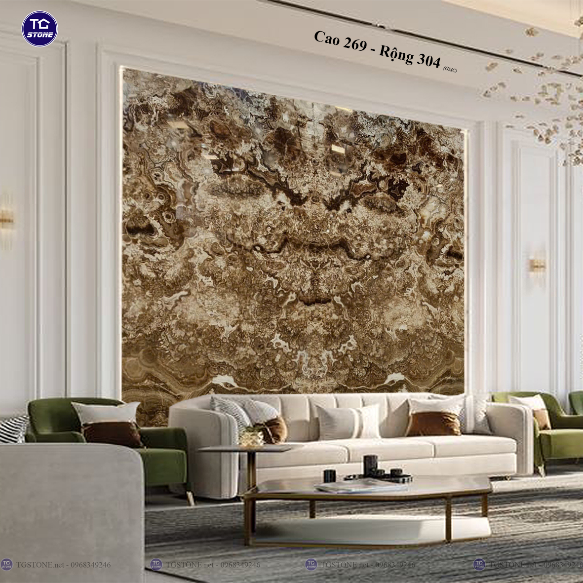 Tranh Đá Đối Xứng Tự Nhiên Xuyên Sáng Onyx 442