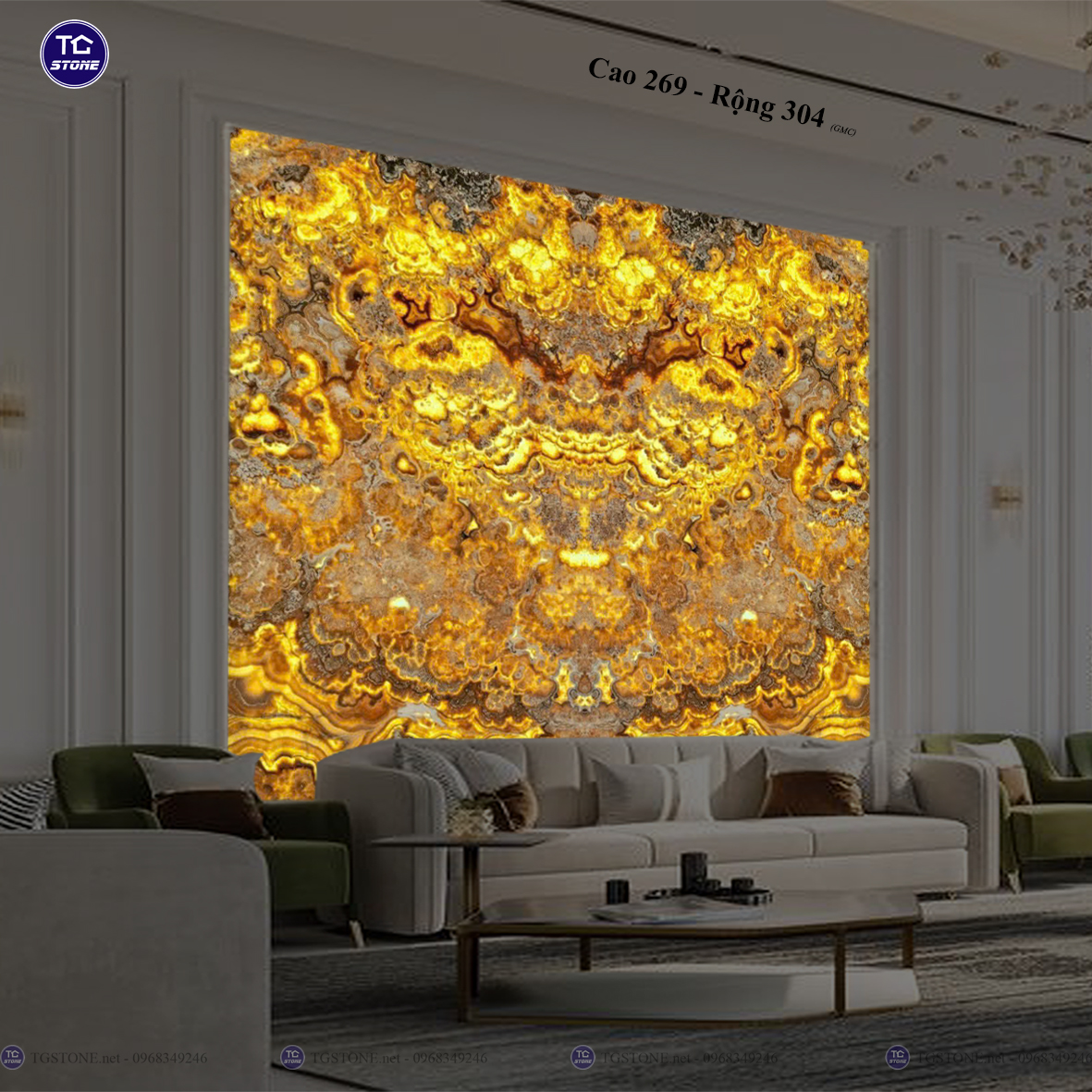 Tranh Đá Đối Xứng Tự Nhiên Xuyên Sáng Onyx 444