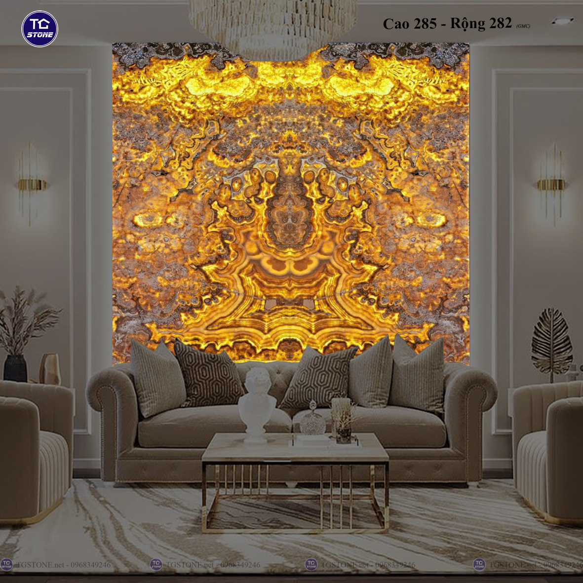 Tranh Đá Đối Xứng Tự Nhiên Xuyên Sáng Onyx 448