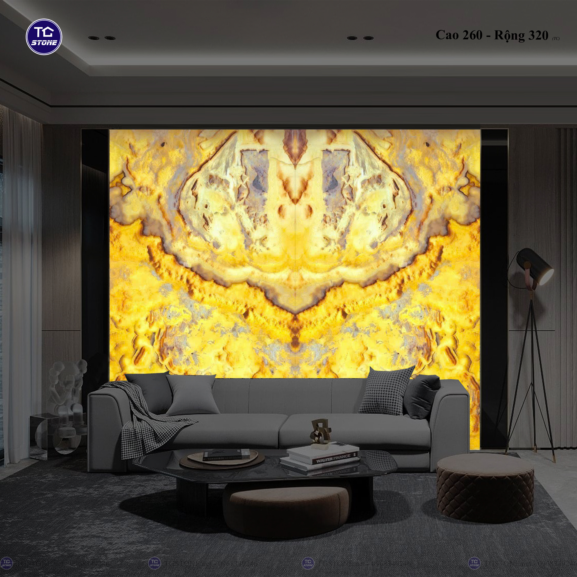 Tranh Đá Đối Xứng Tự Nhiên Xuyên Sáng Onyx 465