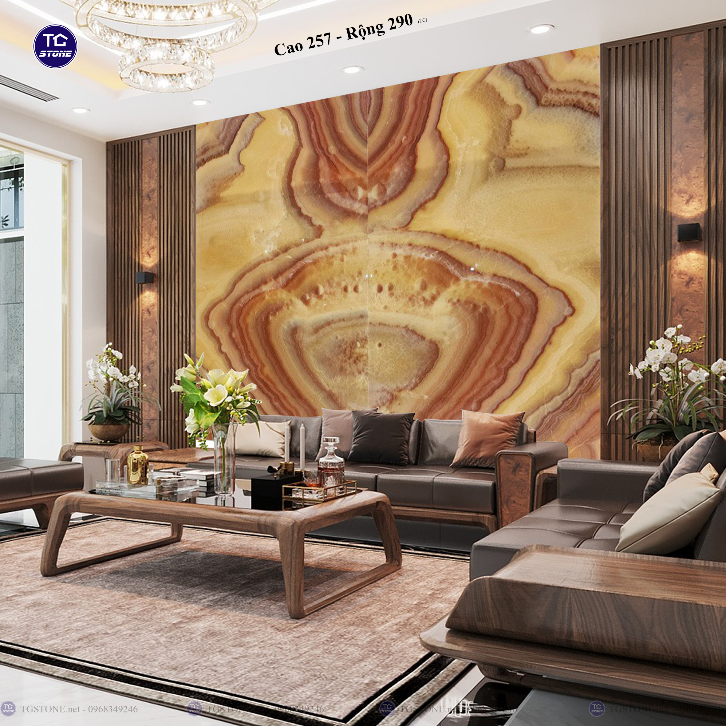 Tranh Đá Đối Xứng Tự Nhiên Xuyên Sáng Onyx 490