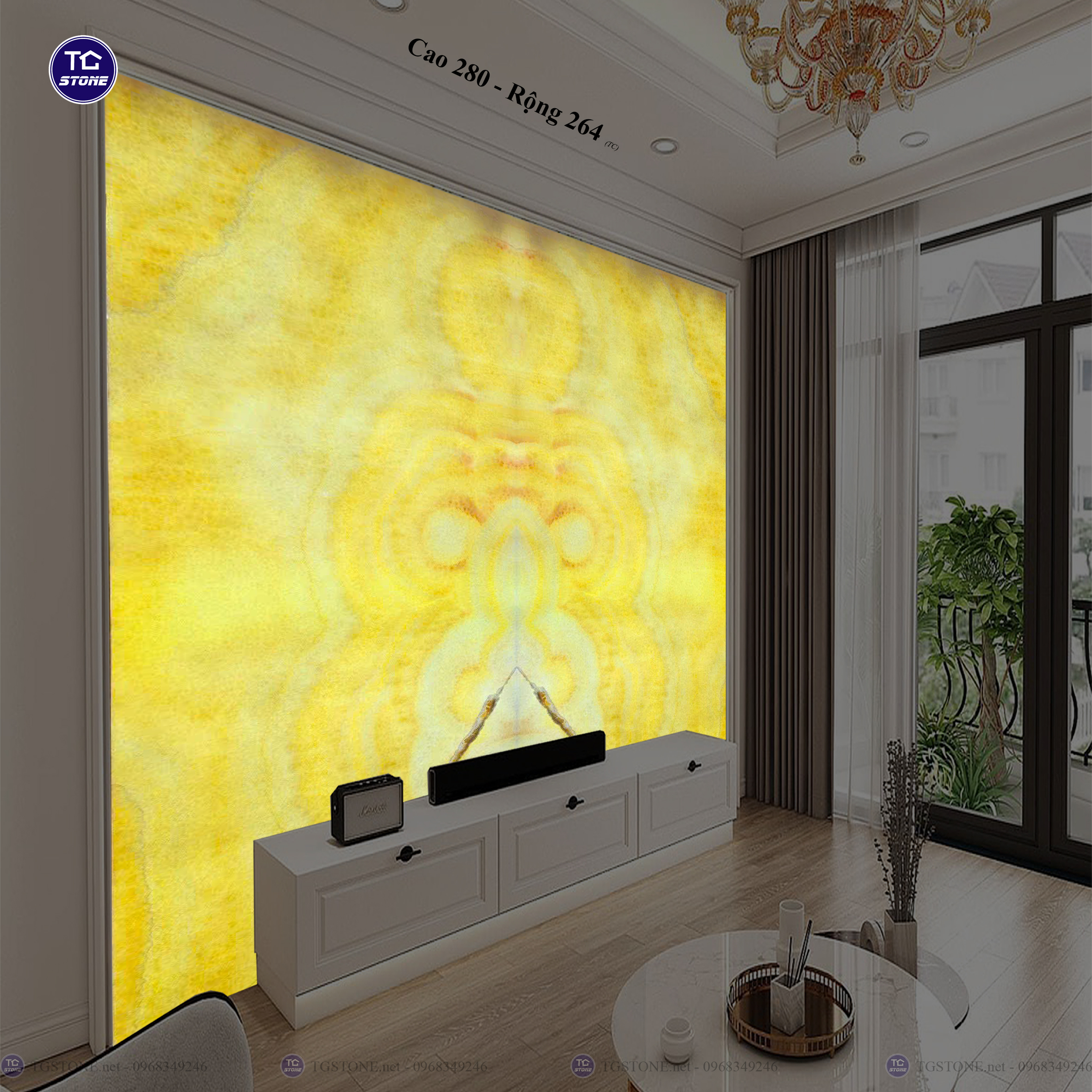 Tranh Đá Đối Xứng Tự Nhiên Xuyên Sáng Onyx 496
