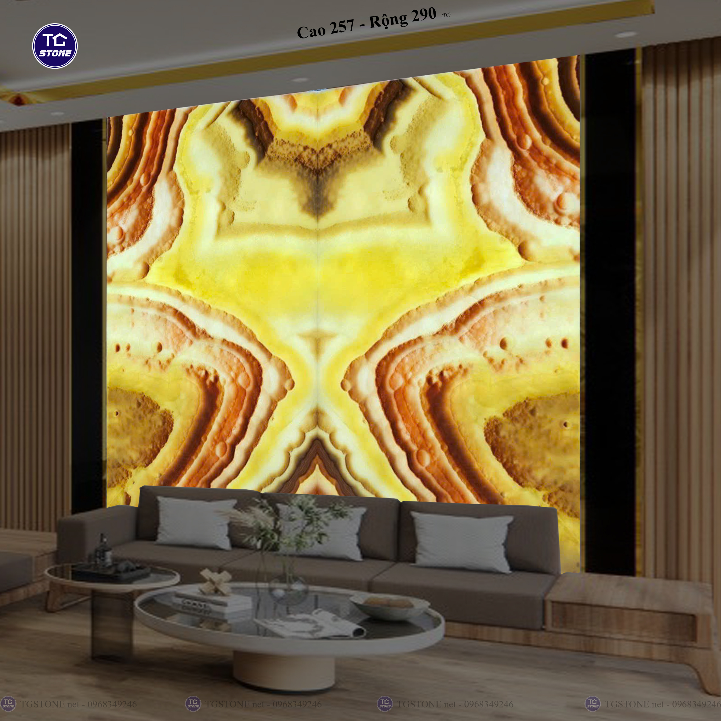 Tranh Đá Đối Xứng Tự Nhiên Xuyên Sáng Onyx 505
