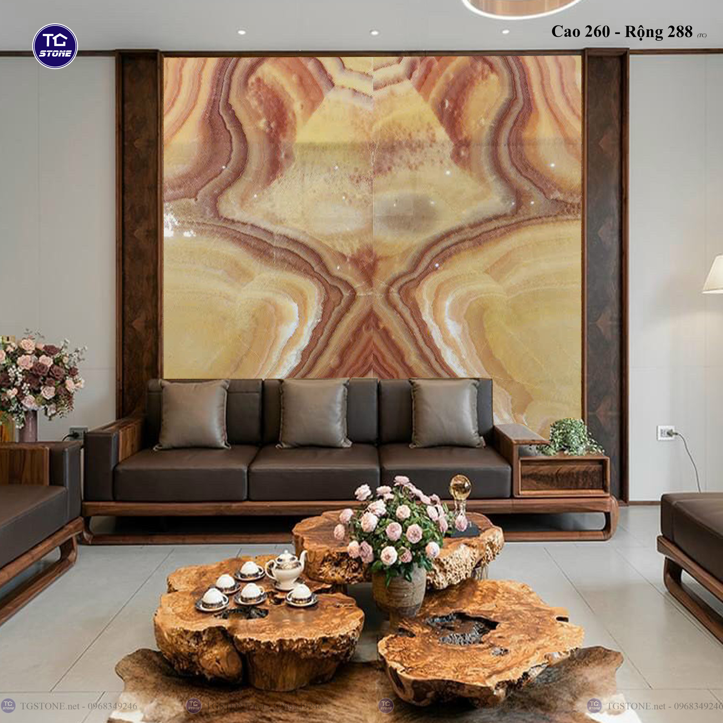 Tranh Đá Đối Xứng Tự Nhiên Xuyên Sáng Onyx 520