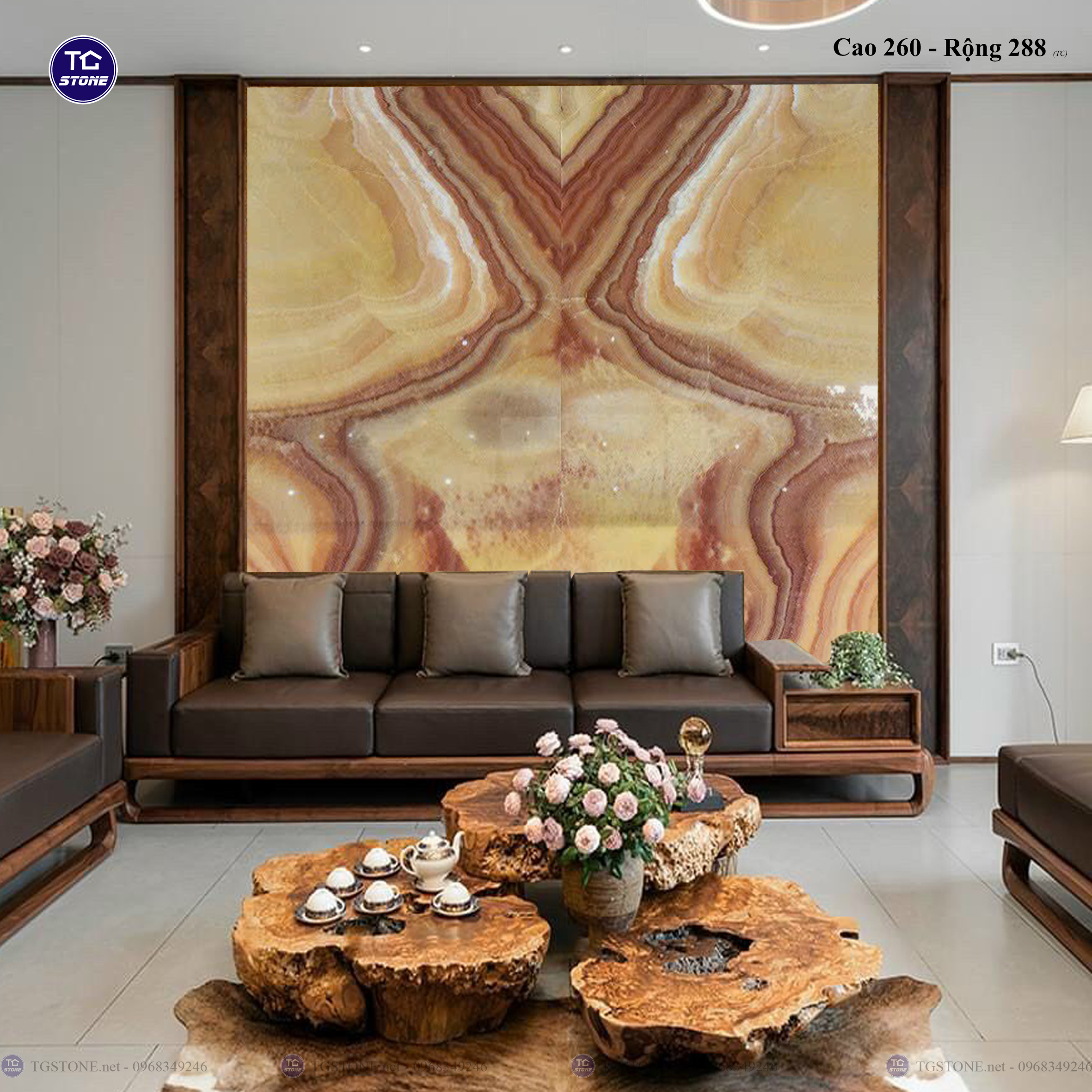Tranh Đá Đối Xứng Tự Nhiên Xuyên Sáng Onyx 521