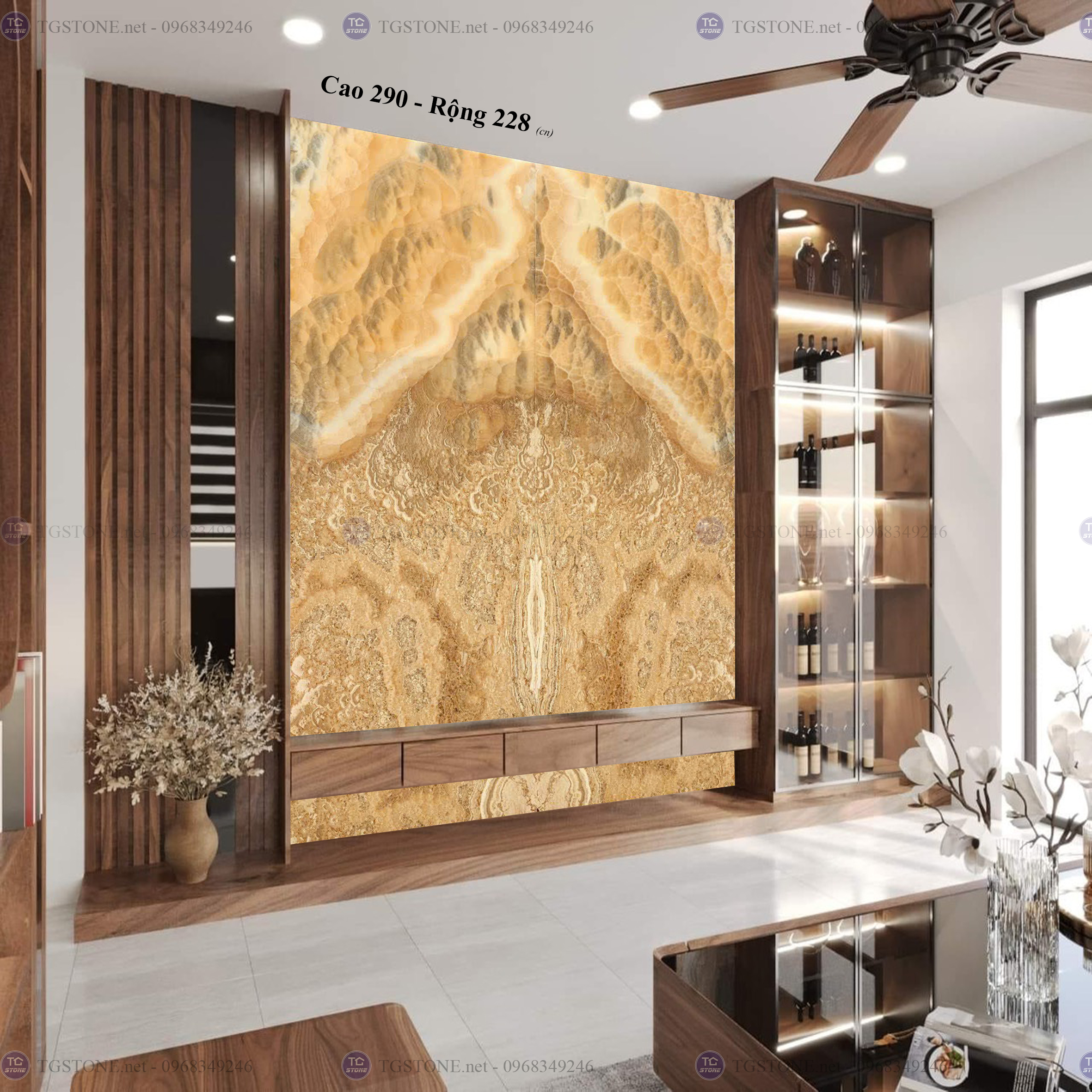 Tranh Đá Đối Xứng Tự Nhiên Xuyên Sáng Onyx 72
