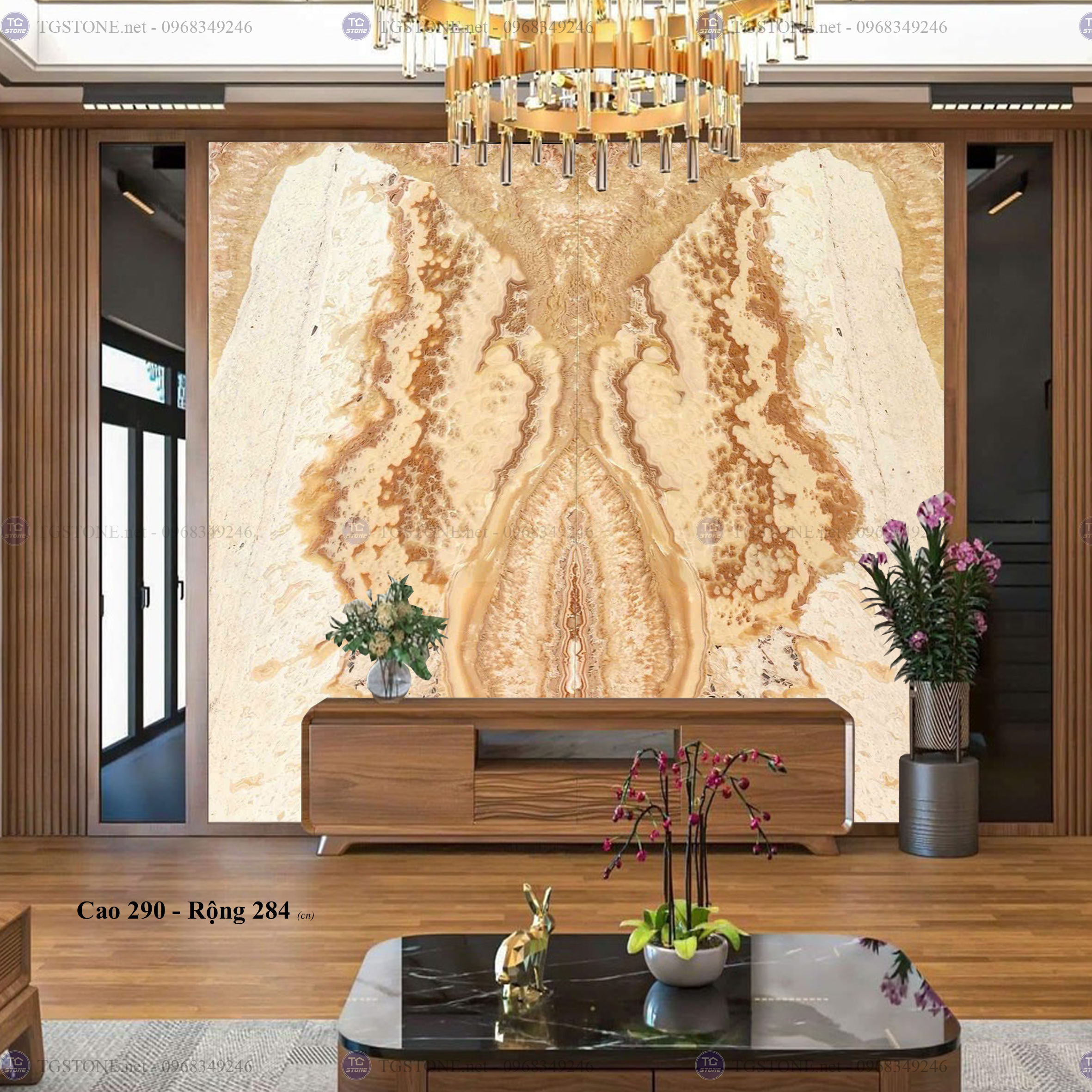 Tranh Đá Đối Xứng Tự Nhiên Xuyên Sáng Onyx 75