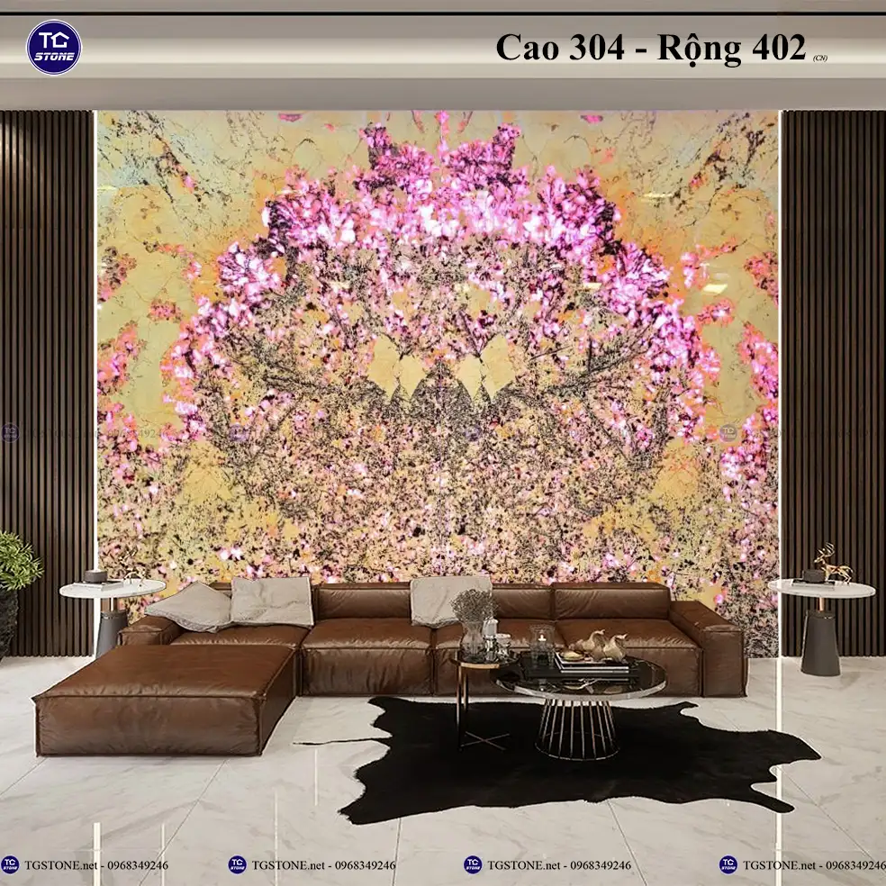 Tranh Đá Tự Nhiên Xuyên Sáng Hoa Mai Hoa Đào 3