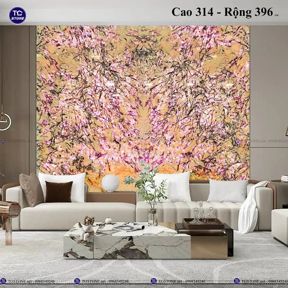 Tranh Đá Tự Nhiên Xuyên Sáng Hoa Mai Hoa Đào 42