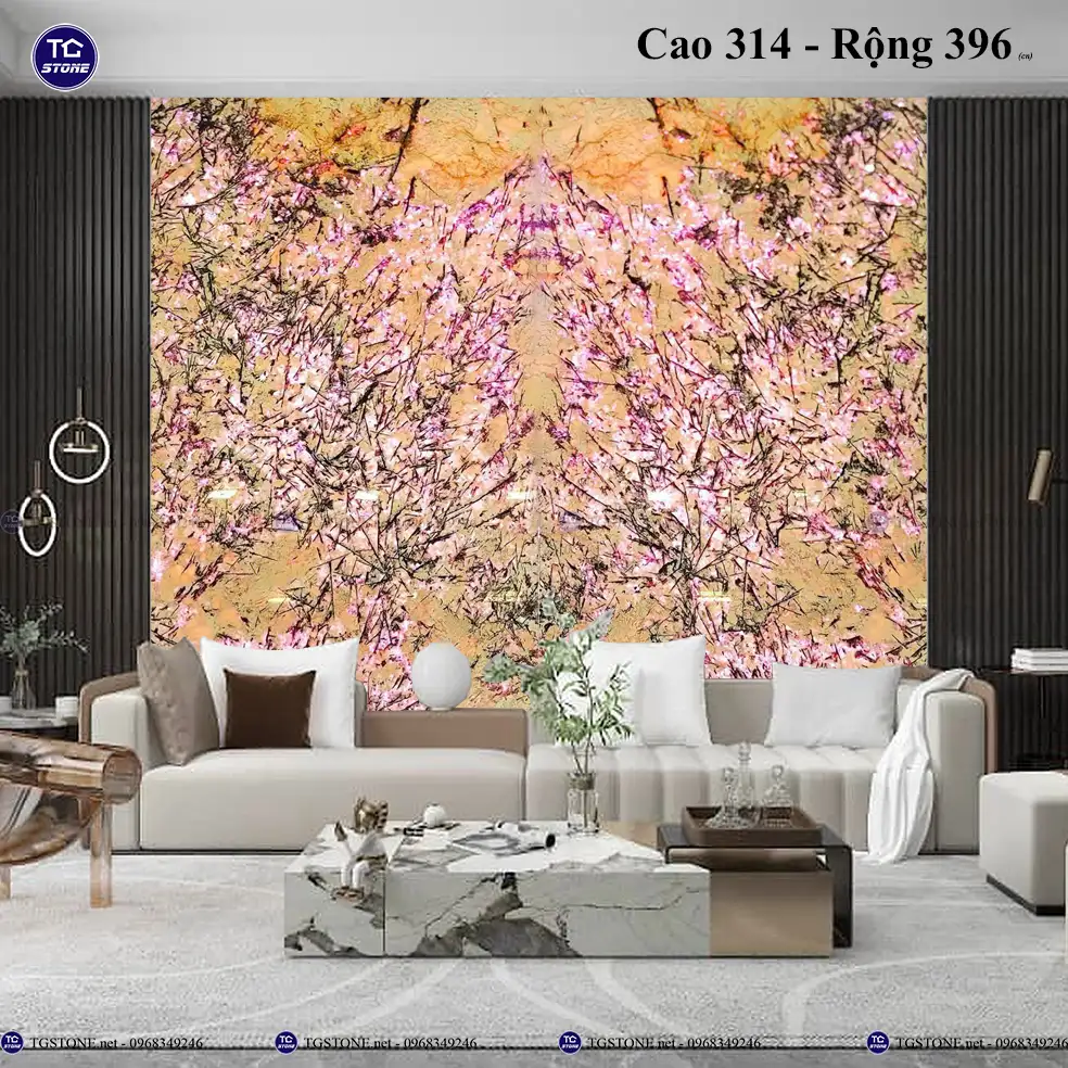 Tranh Đá Tự Nhiên Xuyên Sáng Hoa Mai Hoa Đào 43