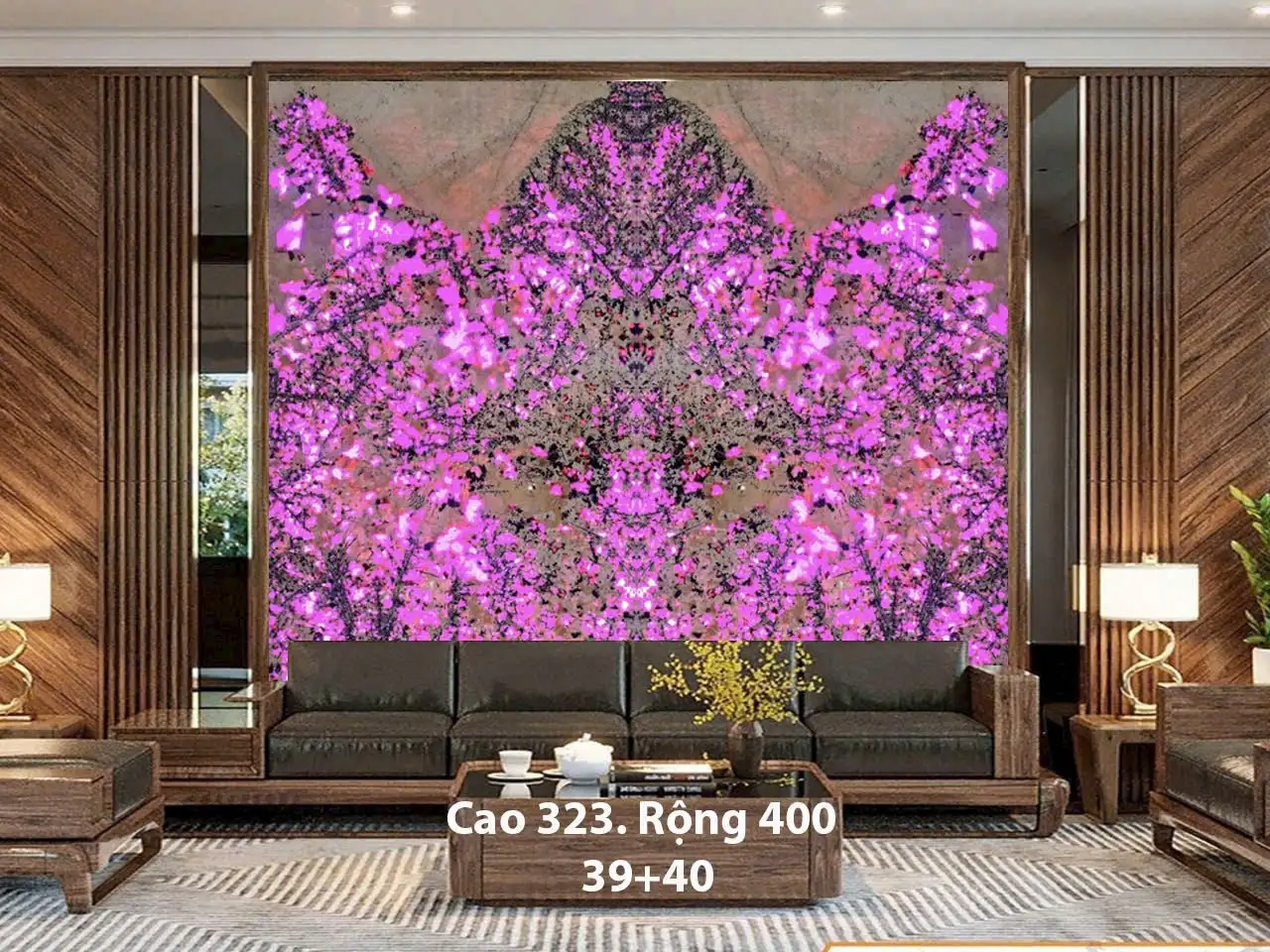 Tranh Đá Tự Nhiên Xuyên Sáng Hoa Mai Hoa Đào 50