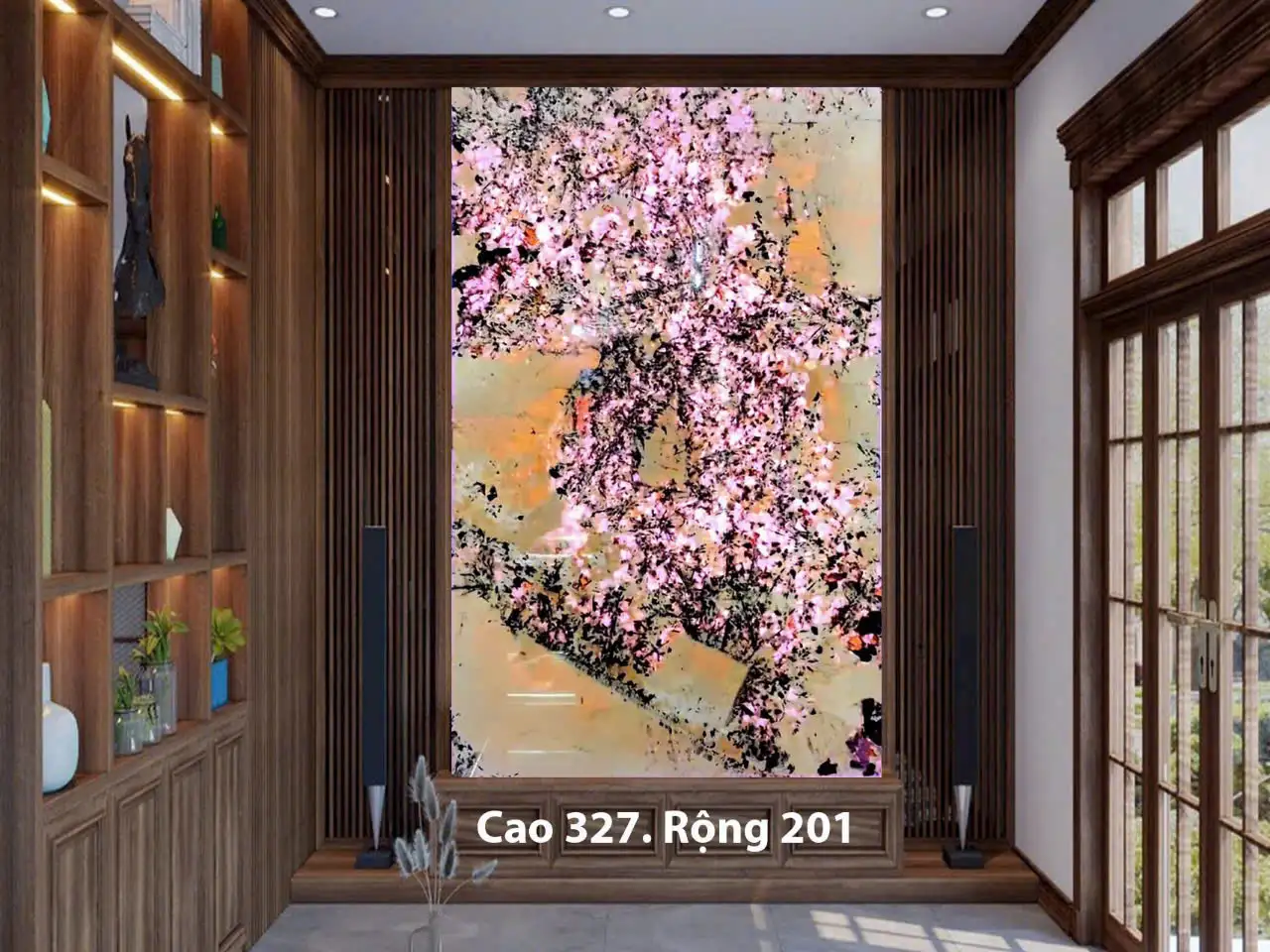 Tranh Đá Tự Nhiên Xuyên Sáng Hoa Mai Hoa Đào 52
