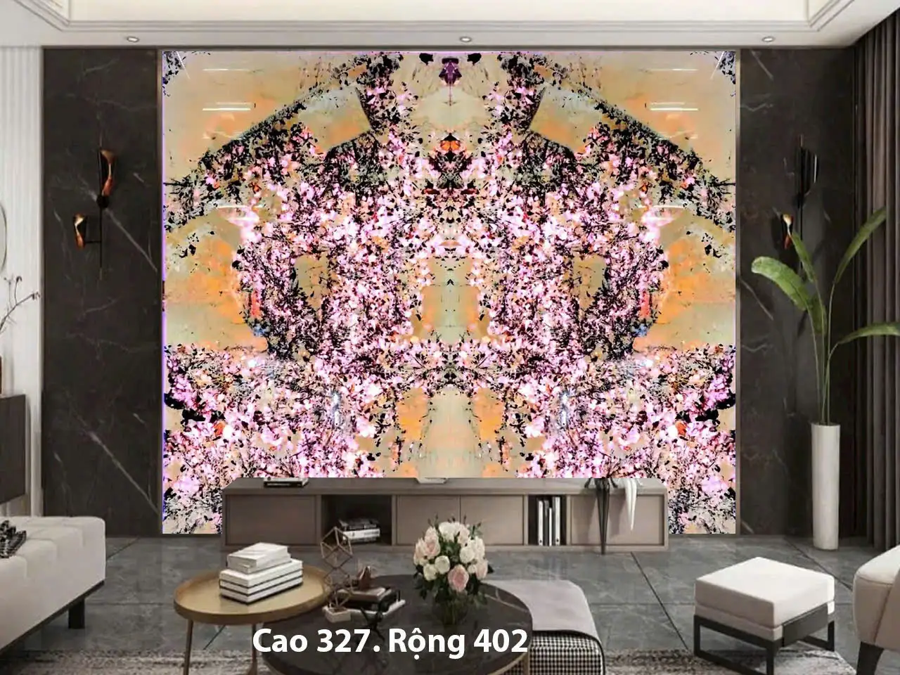 Tranh Đá Tự Nhiên Xuyên Sáng Hoa Mai Hoa Đào 60