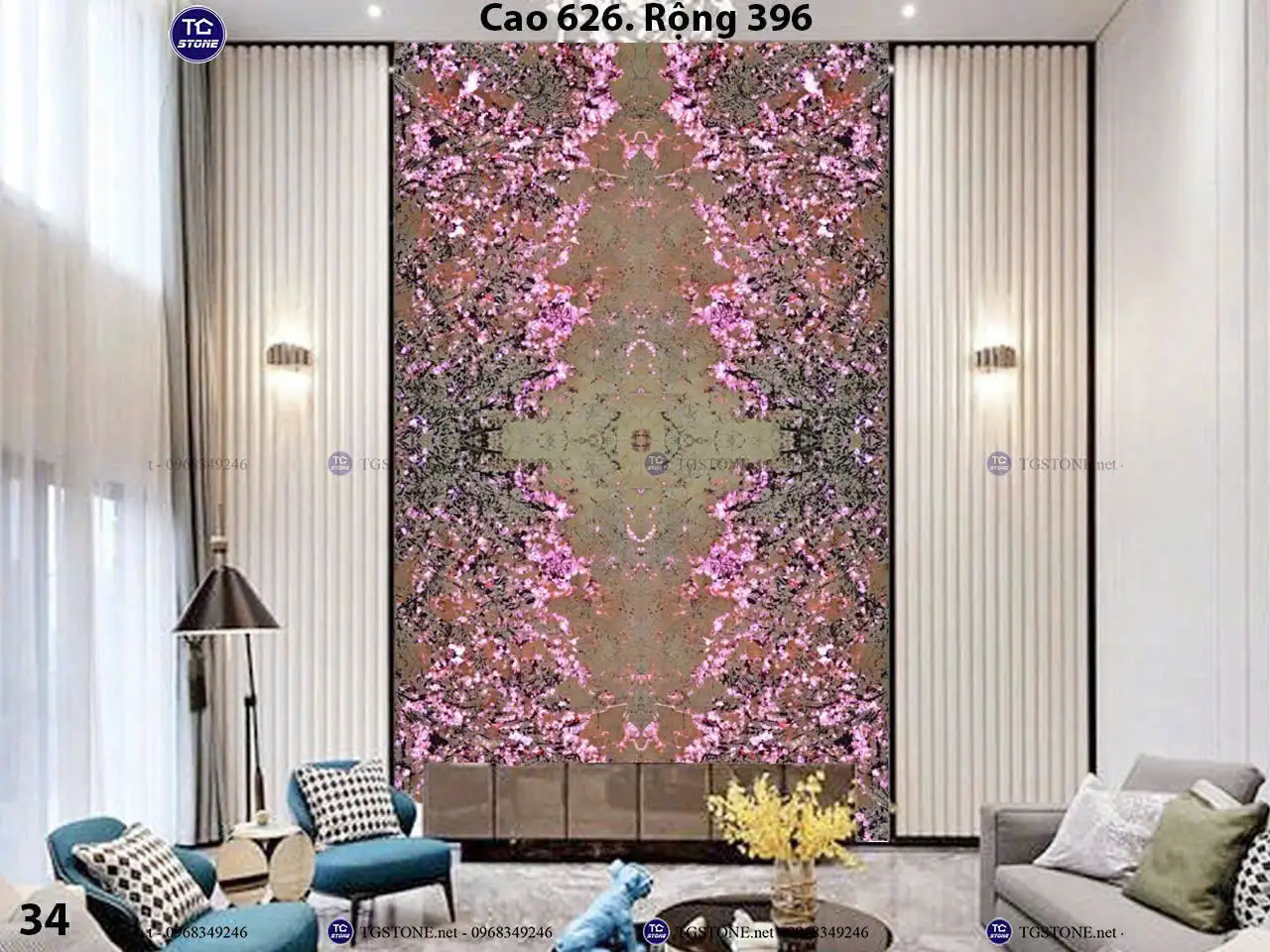 Tranh Đá Xuyên Sáng Thông Tầng 4 Tấm Đối Xứng 102