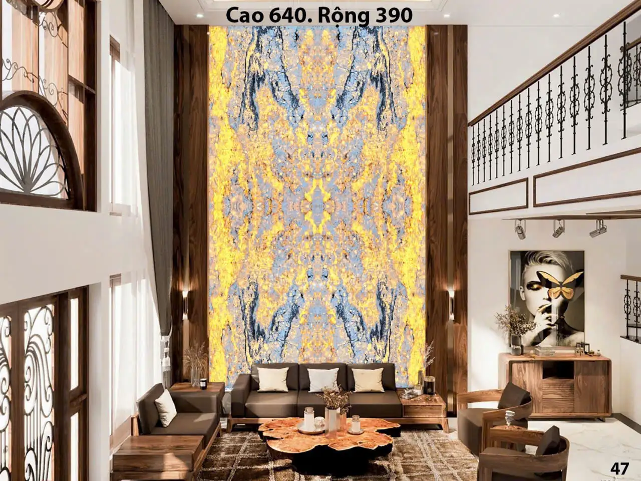 Tranh Đá Xuyên Sáng Thông Tầng 4 Tấm Đối Xứng 138