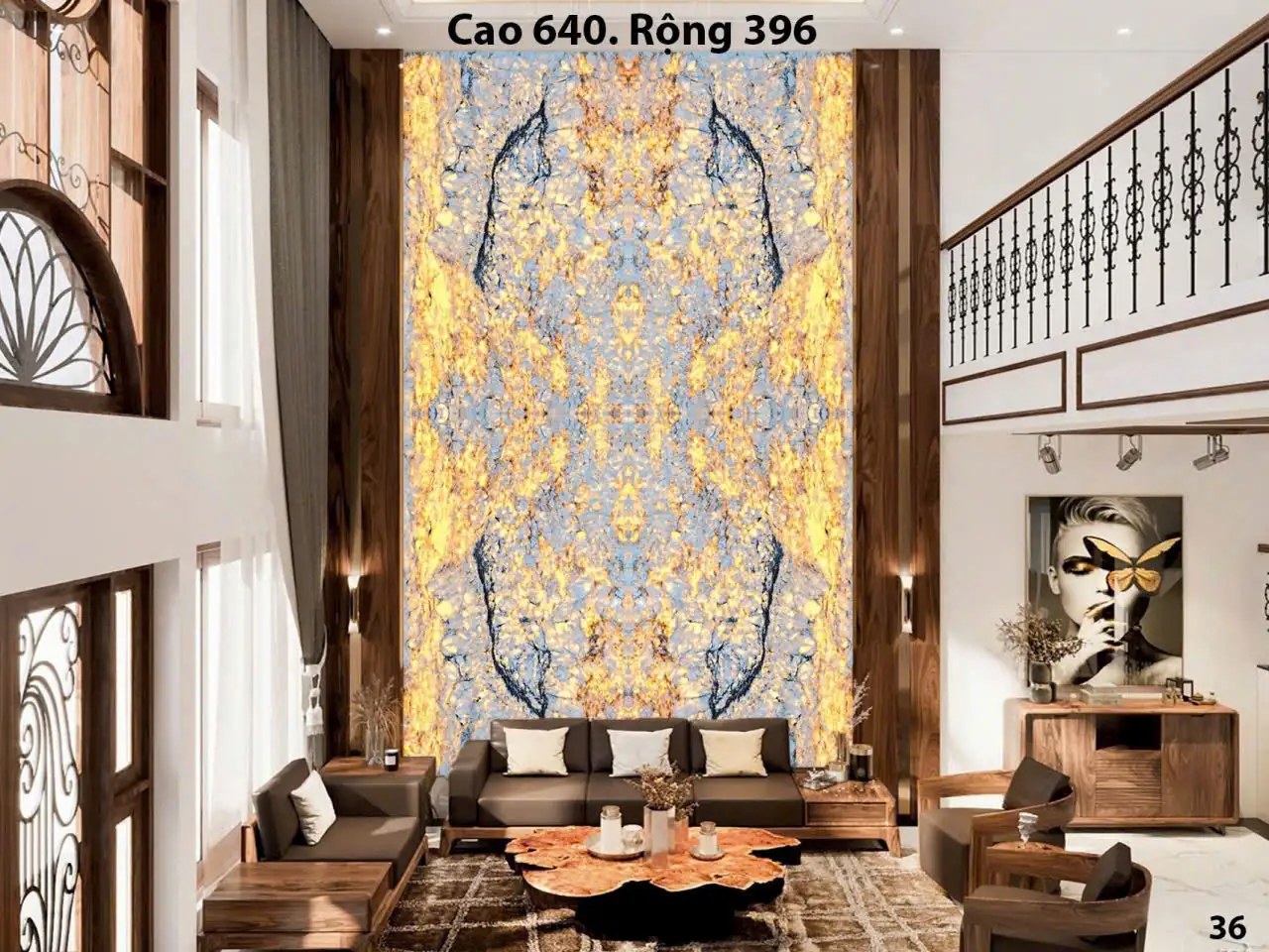 Tranh Đá Xuyên Sáng Thông Tầng 4 Tấm Đối Xứng 141