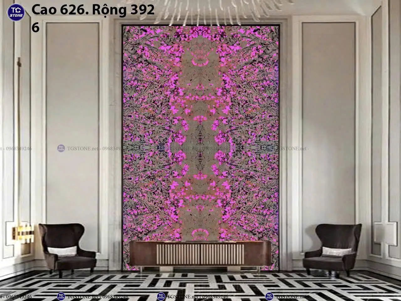 Tranh Đá Xuyên Sáng Thông Tầng 4 Tấm Đối Xứng 90