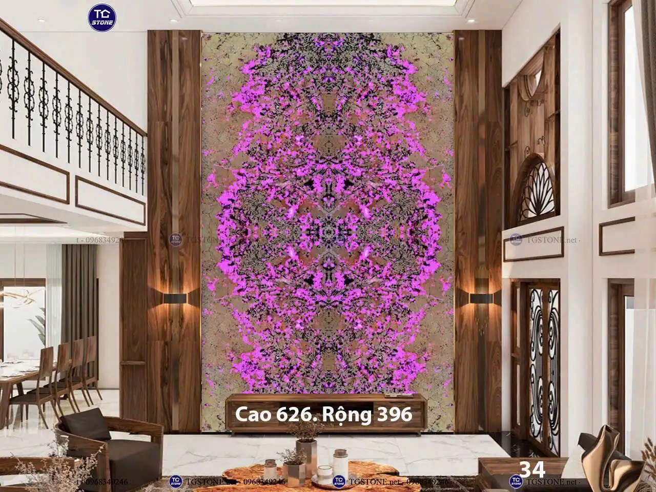 Tranh Đá Xuyên Sáng Thông Tầng 4 Tấm Đối Xứng 92